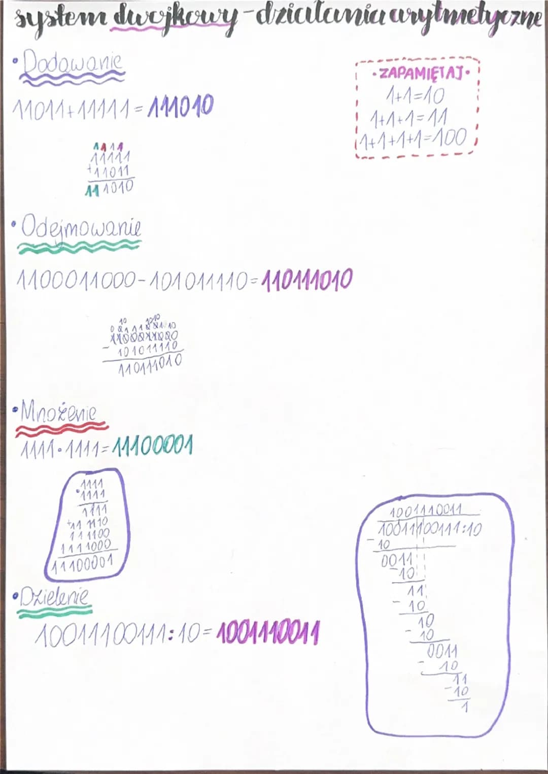 # systemy liczbowe

*   Dwójkowy na dziesiętng
    $2^3 2^2 2^1 2^0$
    $1011_2 = 2^3 + 2^1 + 2^0 = 8 + 2 + 1 = 11_{10}$

    dodajemy tylk