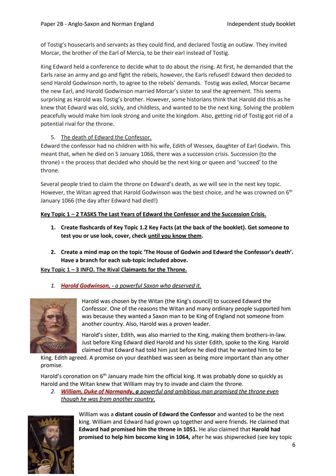 Paper 2B - Anglo-Saxon and Norman England

Independent study booklet

I-IS TEIVISSIT: VTIO DE RETUR CASTELLVM: AI HESLENGCEASTRA



Year 11 