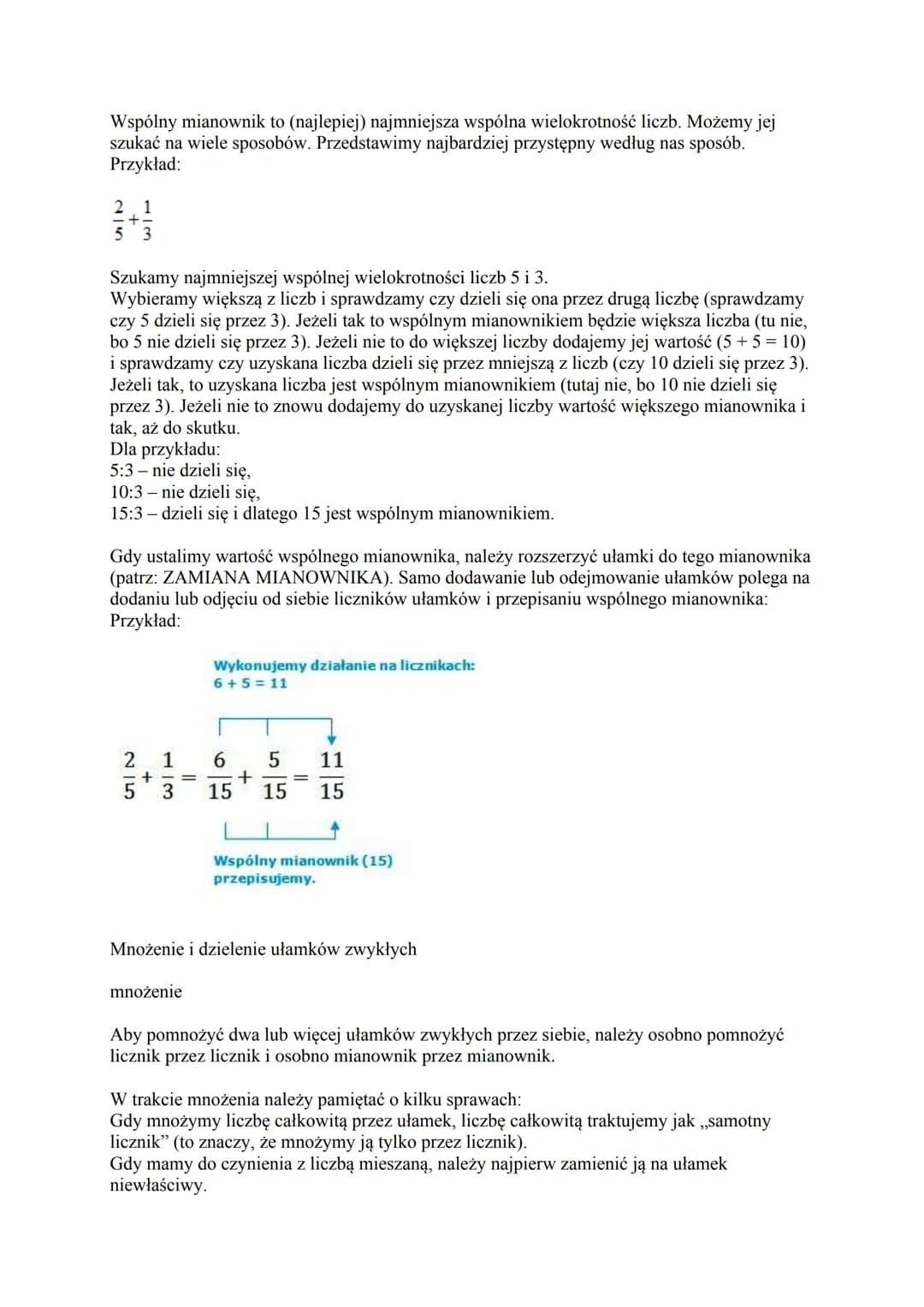 # UŁAMKI ZWYKŁE
Zagadnienia: matematyka - podstawówka, gimnazjum - ułamki zwykłe, działania na
ułamkach zwykłych.

UŁAMEK ZWYKŁY składa się 