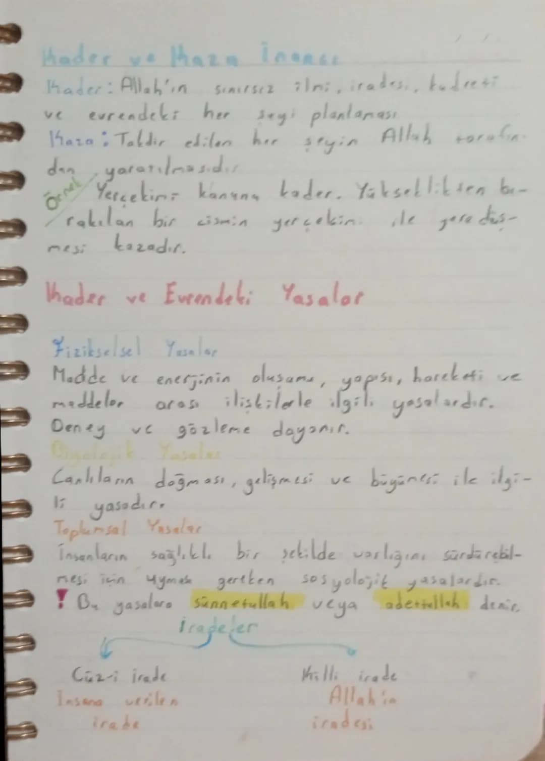 # Kader ve haza inance.
Kader: Allah'ın sinirsiz ilmi, iradesi, kudreti
ve evrendeki her şeyi plantaması
Kaza: Taldır edilen her şeyin Allah