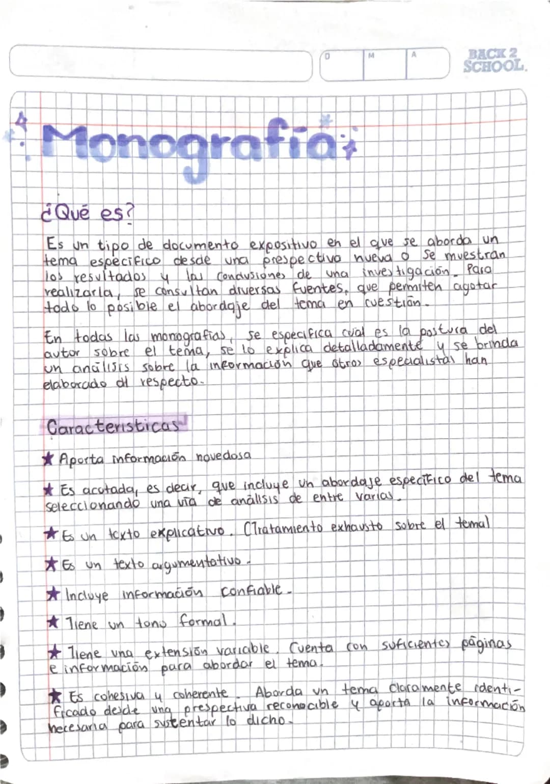 # Monografia

¿Qué es?

Es un tipo de documento expositivo en el que se aborda un
tema especifico desde una prespectiva nueva o se muestran
