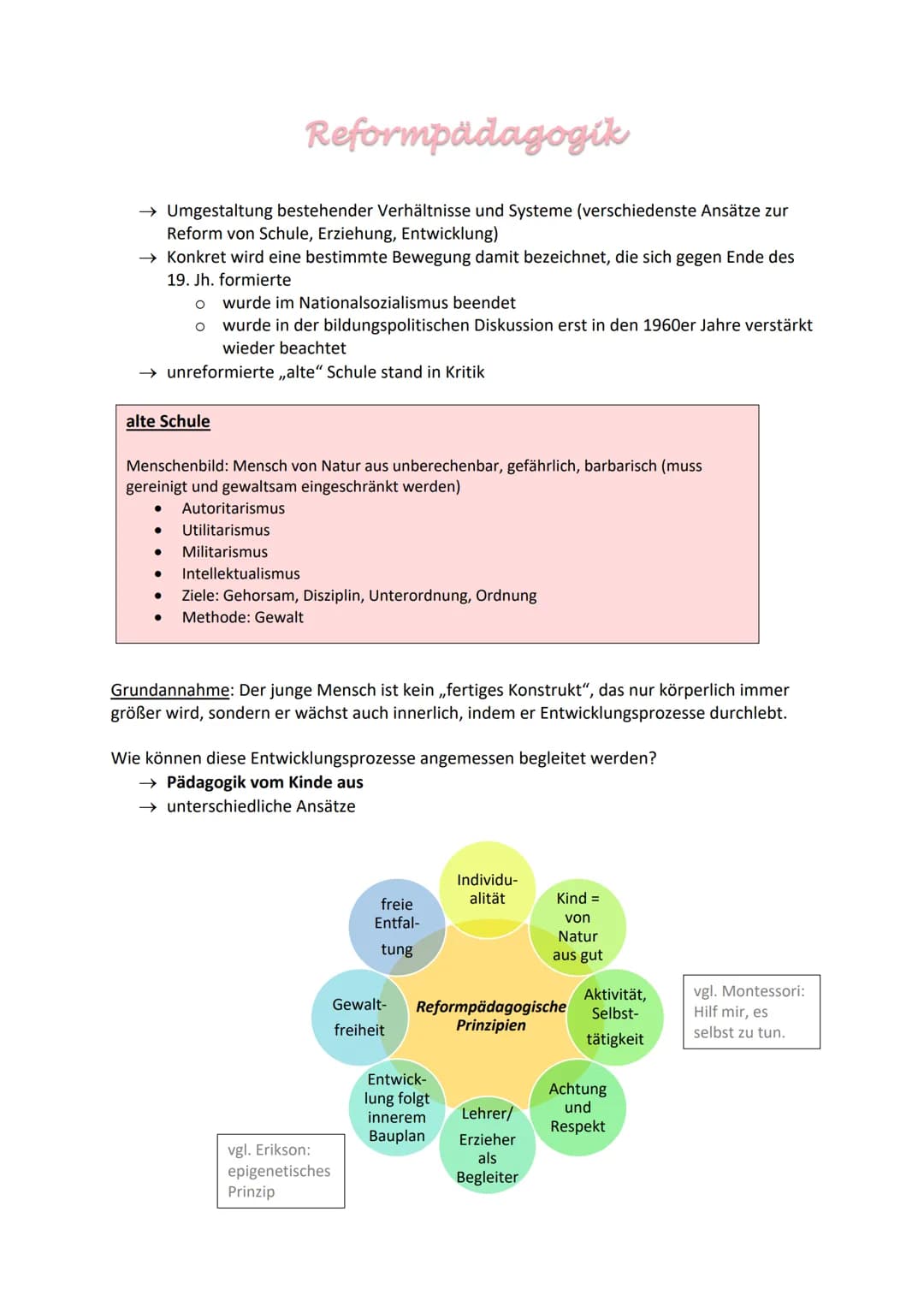 # Reformpädagogik

→ Umgestaltung bestehender Verhältnisse und Systeme (verschiedenste Ansätze zur
Reform von Schule, Erziehung, Entwicklung