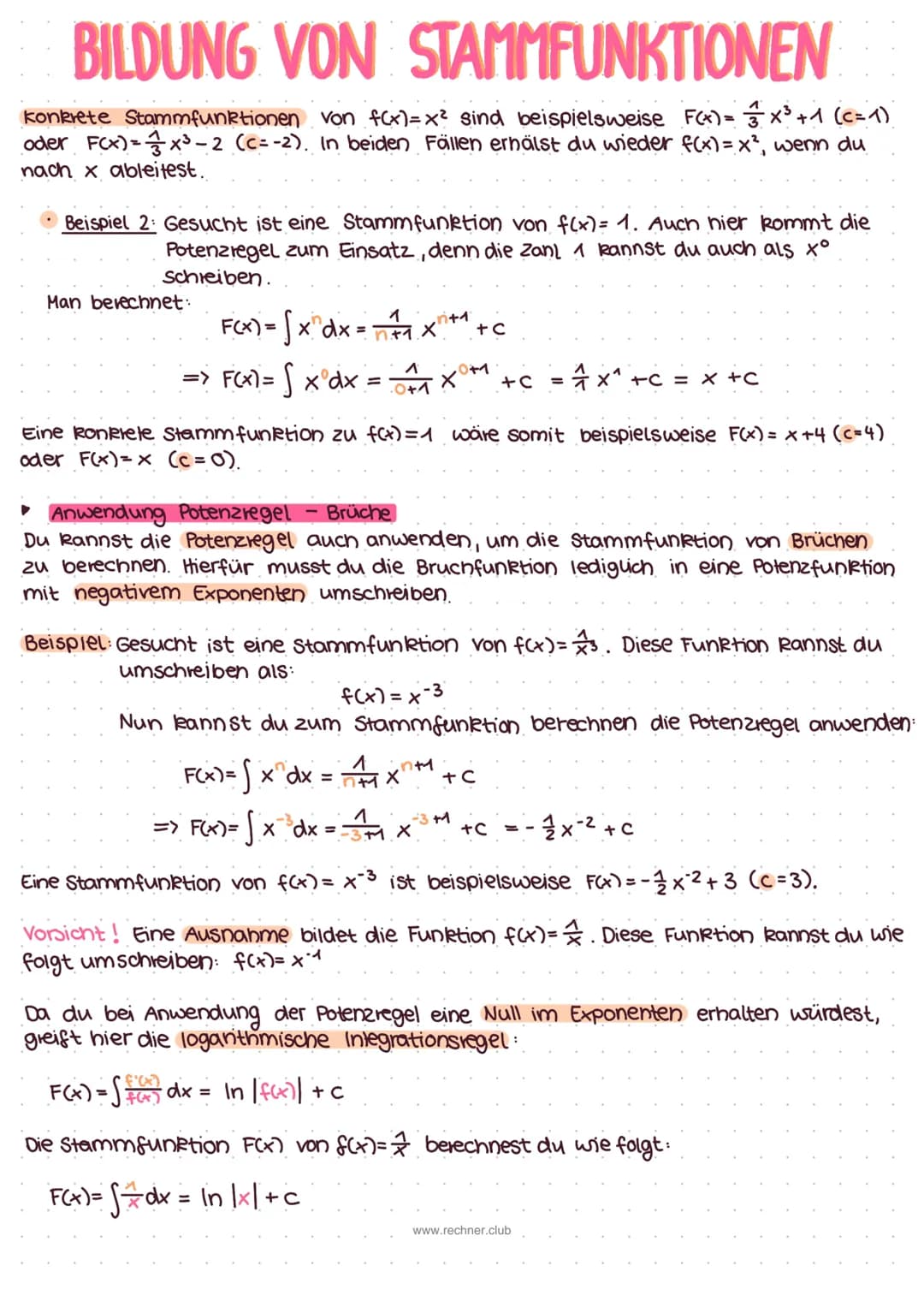 # BILDUNG VON STAMMFUNKTIONEN

einfach erklärt
Die Funktion F(x) ist eine Stammfunktion der Funktion f(x), wenn ihre Ableitung F'(x)
genau w