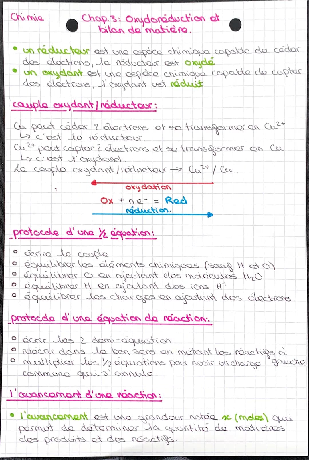 Chimie

Chap. 3: Oxydoréduction of
bilan de matière.

• un réducteur est une espace chimique capalde de cedor
des électrons, le réducteur es