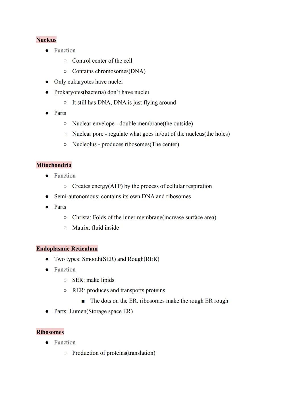 Nucleus

Function
*   Control center of the cell
*   Contains chromosomes(DNA)
*   Only eukaryotes have nuclei
*   Prokaryotes(bacteria) don