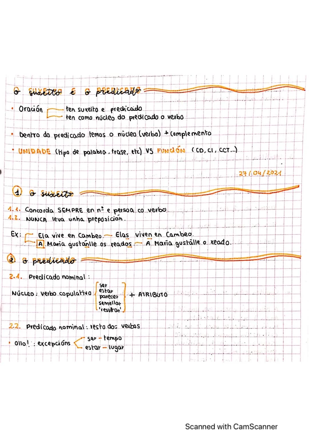 # O suacito é o predicado

- Oración
  - ten suxeito e predicaido.
  - ten como núcleo do predicado o verbo
- Dentro do predicado temos o nú