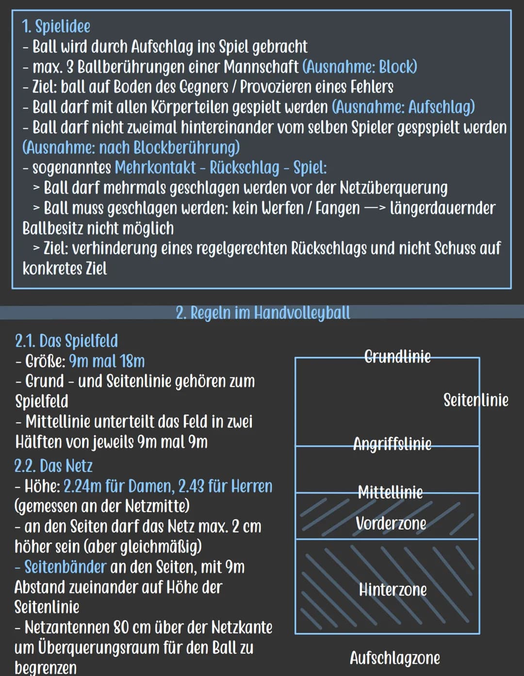 # 1. Spielidee
- Ball wird durch Aufschlag ins Spiel gebracht
- max. 3 Ballberührungen einer Mannschaft (Ausnahme: Block)
- Ziel: ball auf B