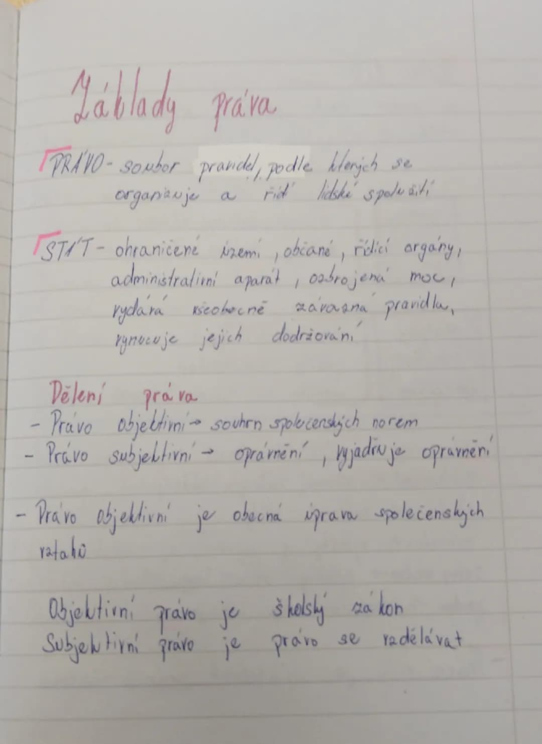 Láblady práva

PRAVO-soubor pravidel, podle kterých se
organanje a říd' lidské spolužití

STAT-ohraničené území, občané, řídící orgány,
admi