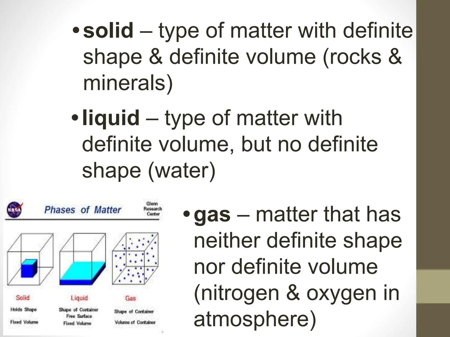 Ch 2: Minerals
Ch 2.1: Matter
• matter - anything that has volume
& mass

States of Matter

8

Melling
←
SOLID
Fanding
LIQUID
Cooderinanden
