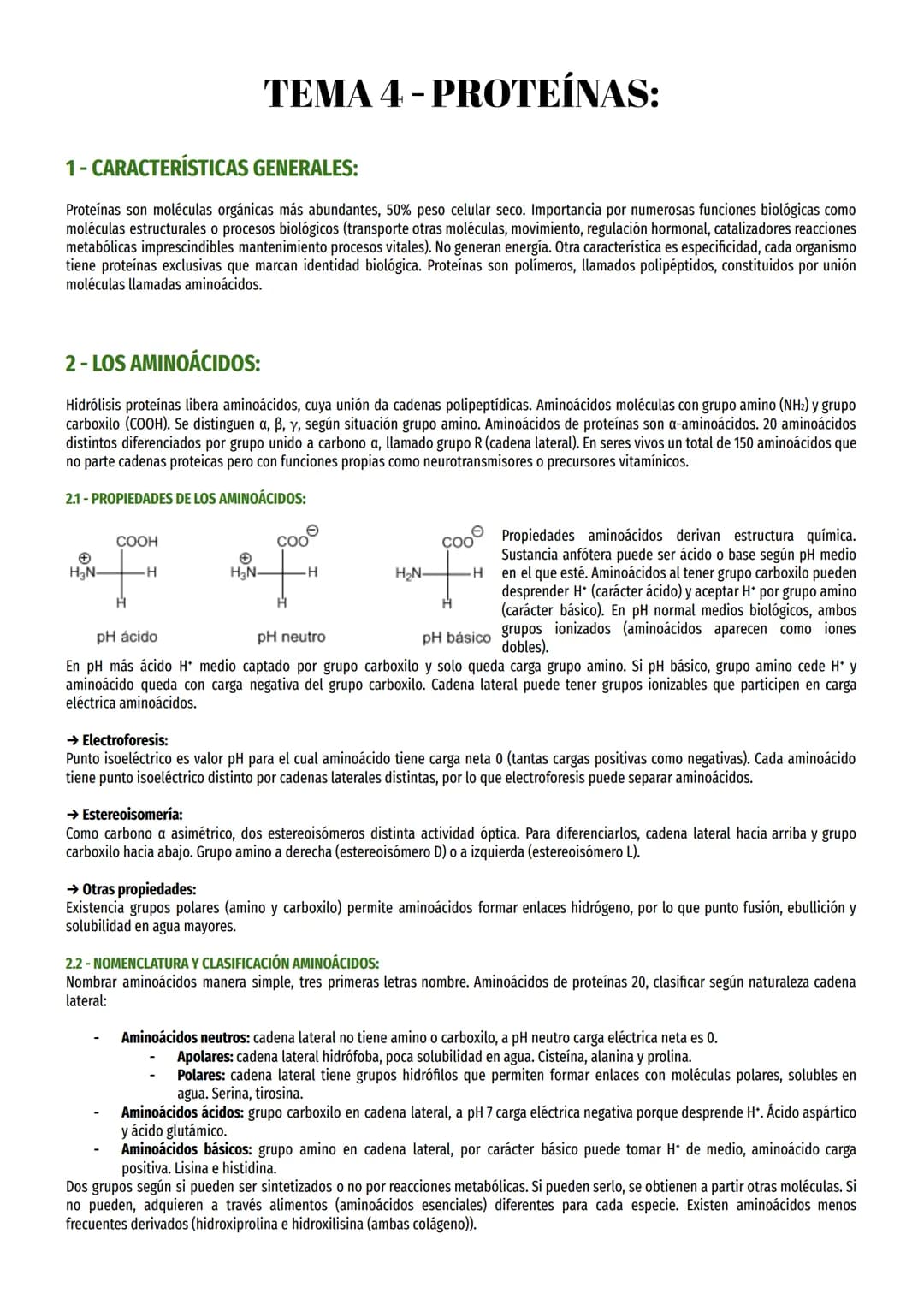 # TEMA 4 - PROTEÍNAS:

1- CARACTERÍSTICAS GENERALES:

Proteínas son moléculas orgánicas más abundantes, 50% peso celular seco. Importancia p