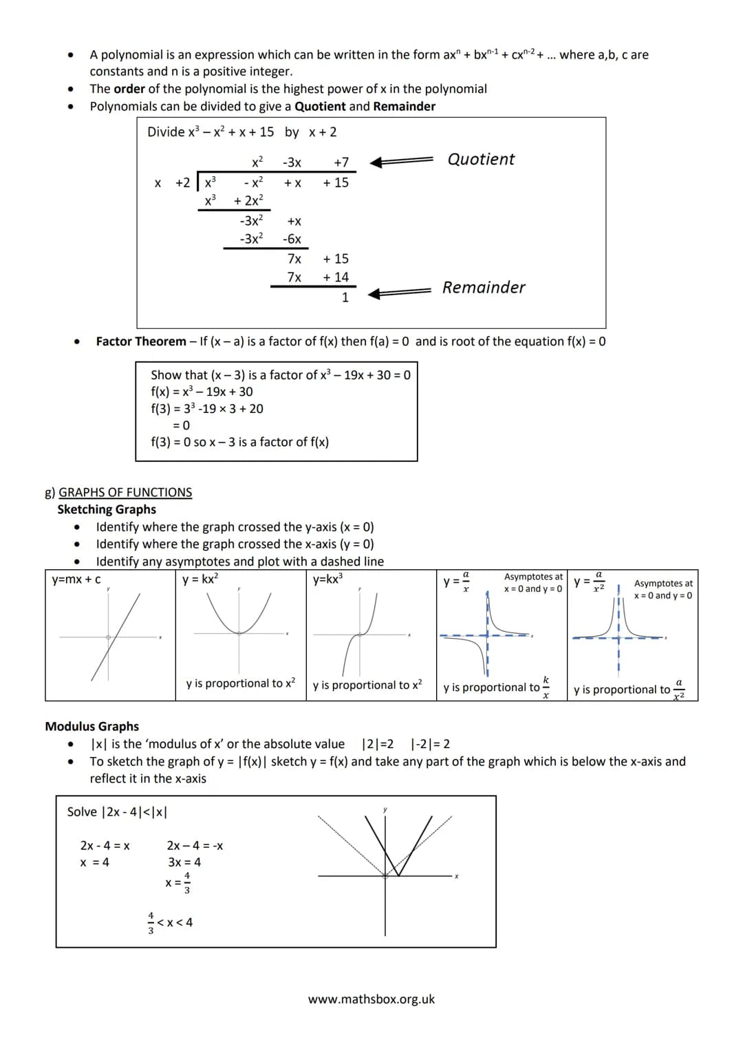 # A LEVEL PURE MATHS REVISON NOTES

1 ALGEBRA AND FUNCTIONS
a) INDICES
Rules to learn:
$x^a$ x $x^b$ = $x^{a+b}$
$x^a \div x^b = x^{a-b}$
$(