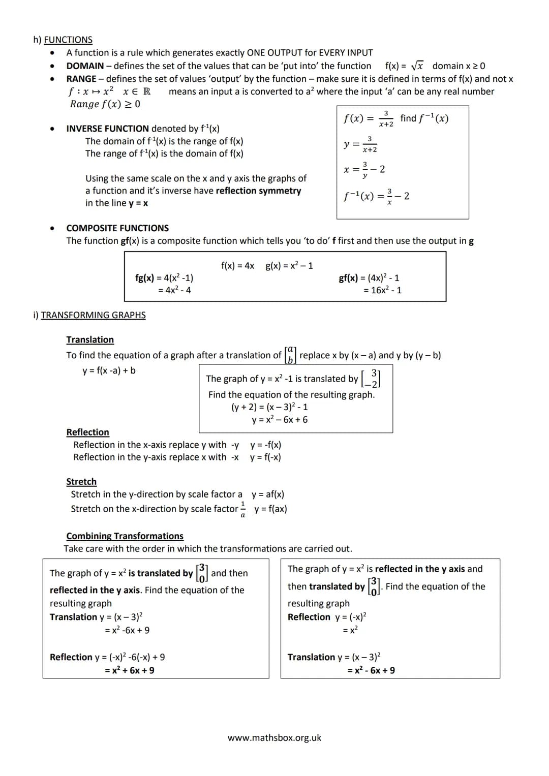 # A LEVEL PURE MATHS REVISON NOTES

1 ALGEBRA AND FUNCTIONS
a) INDICES
Rules to learn:
$x^a$ x $x^b$ = $x^{a+b}$
$x^a \div x^b = x^{a-b}$
$(