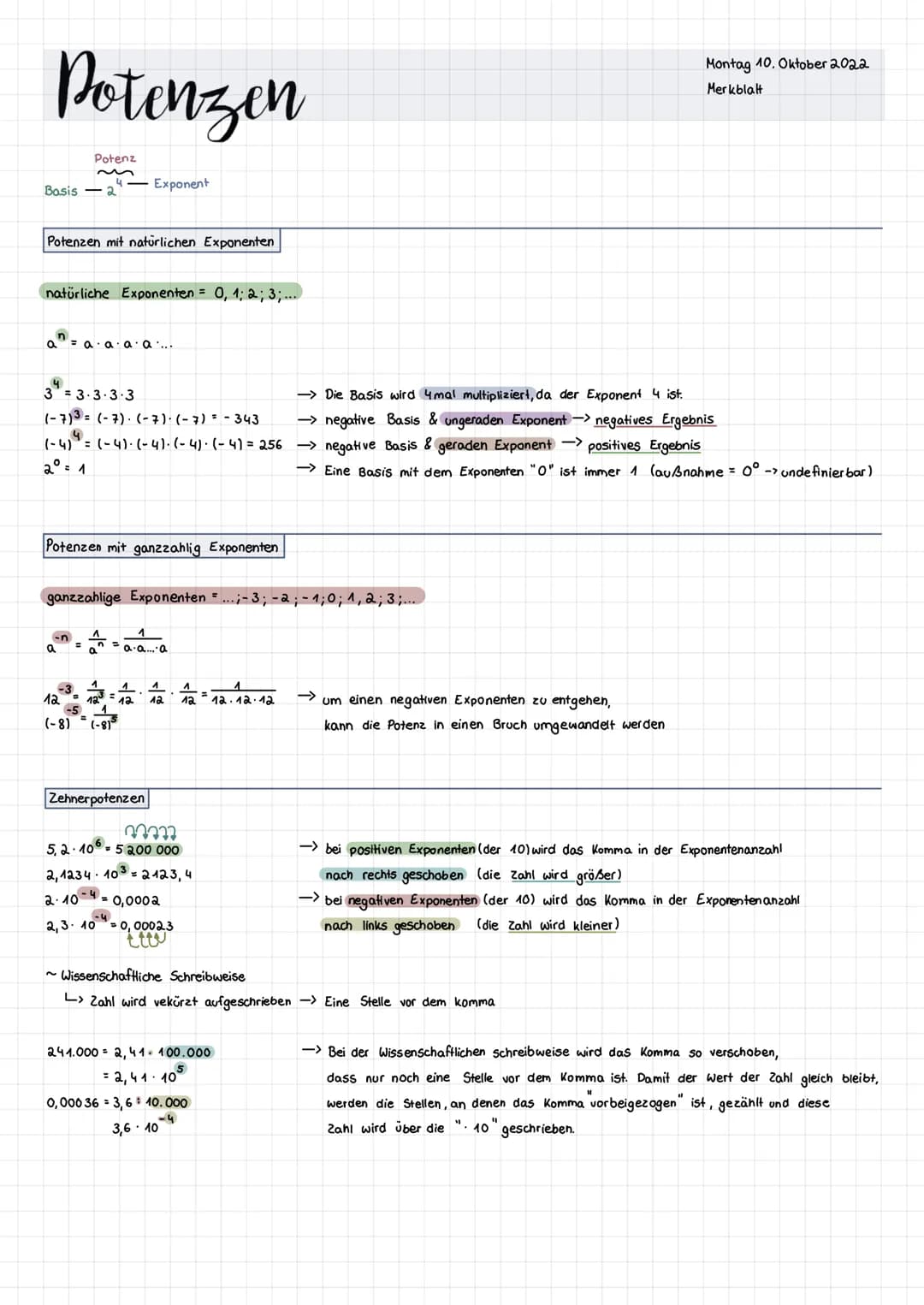 # Potenzen

Potenz
~
Basis-2 Exponent

Potenzen mit natürlichen Exponenten

natürliche Exponenten = 0, 1; 2; 3;...

$a^n = a \cdot a \cdot a