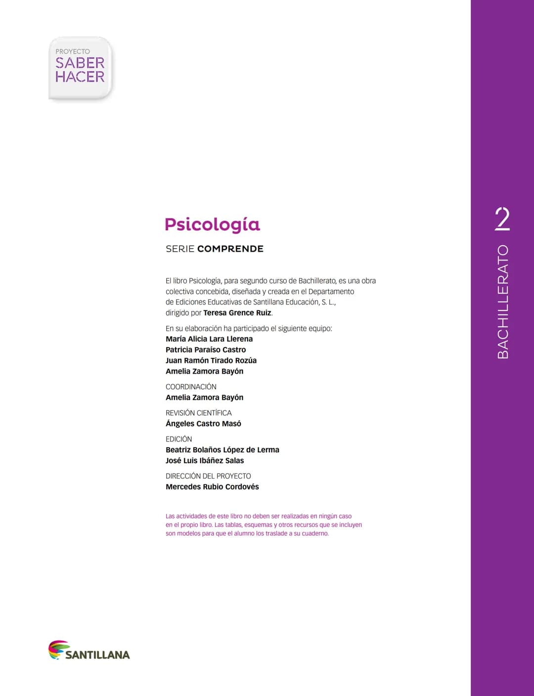 PROYECTO
SABER
HACER

Psicología
SERIE COMPRENDE

El libro Psicología, para segundo curso de Bachillerato, es una obra
colectiva concebida, 