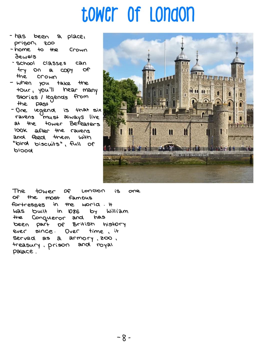 London sights # table of contents

Page: 1- elisabeth tower
2 - london eye
3 - buckingham palace
4- the shard
5- globe theatre
6- tower brid