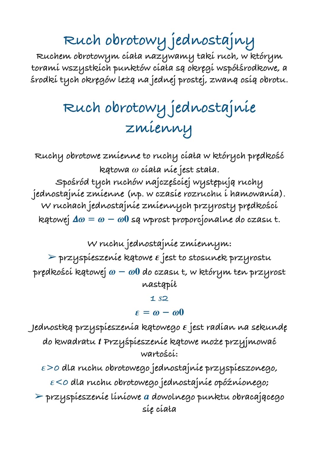 
<p>Ruchem obrotowym ciała nazywamy takí ruch, w którym torami wszystkich punktów ciała są okręgi współśrodkowe, a środkí tych okręgów leżą 
