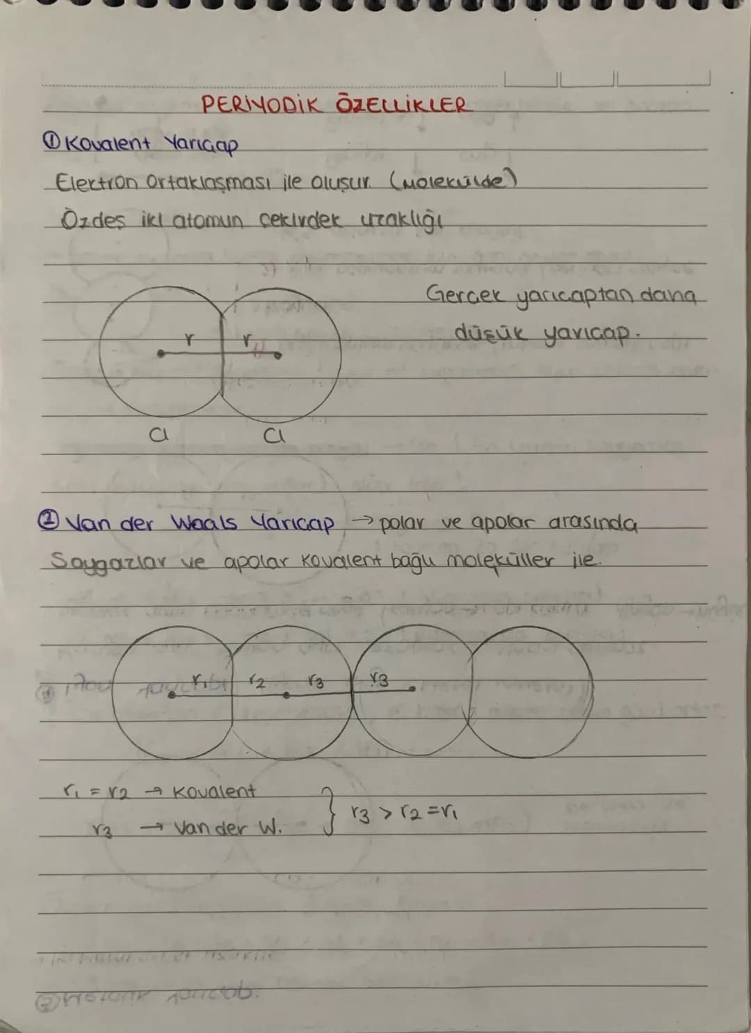 PERİYODİK ÖZELLİKLER

Kovalent Yarıçap

Electron ortaklaşması ile oluşur. (Molekülde)

Özdeş iki atomun çekirdek uzaklığı

¥
a
a
Geraek yarı