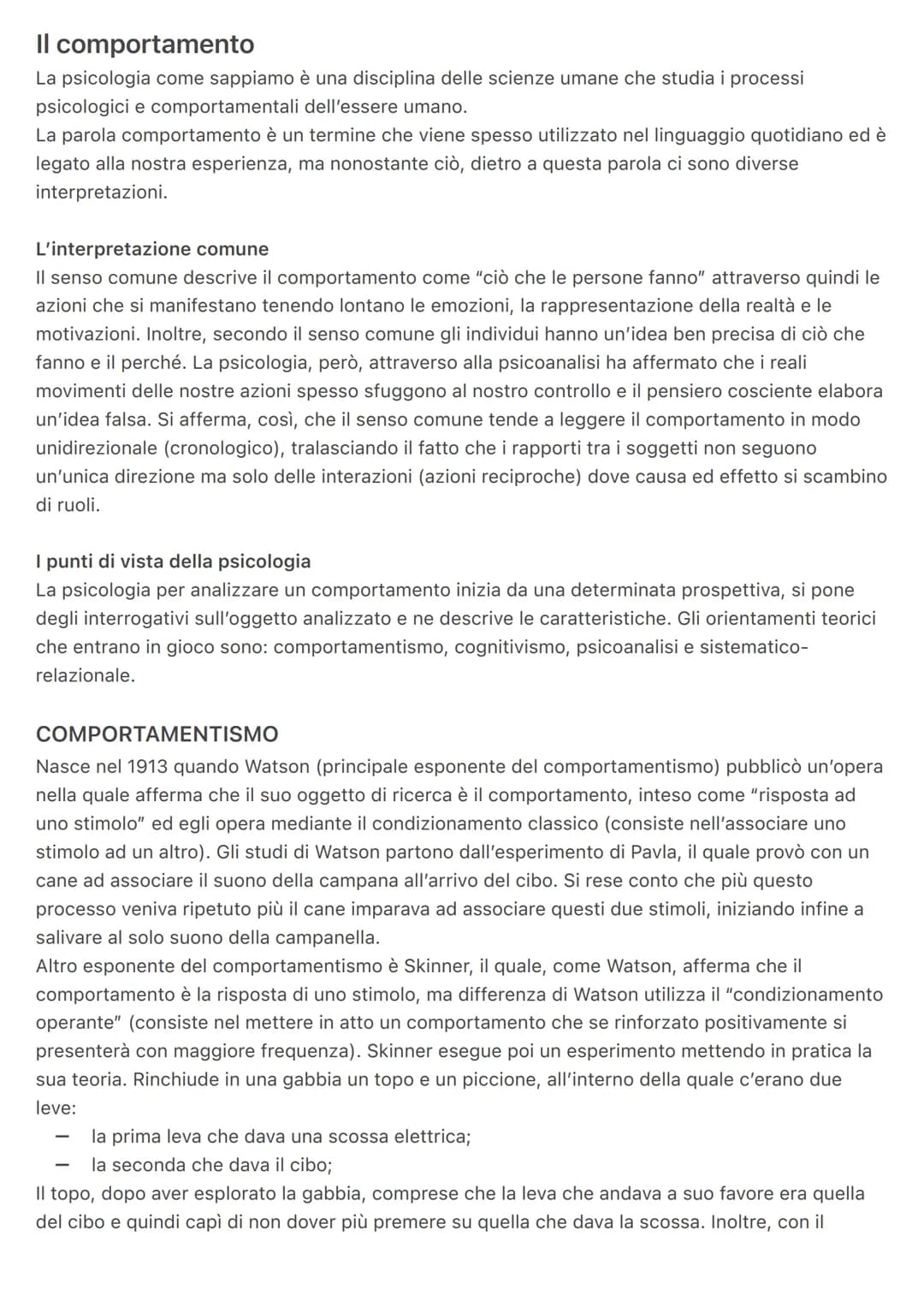 # Il comportamento

La psicologia come sappiamo è una disciplina delle scienze umane che studia i processi
psicologici e comportamentali del