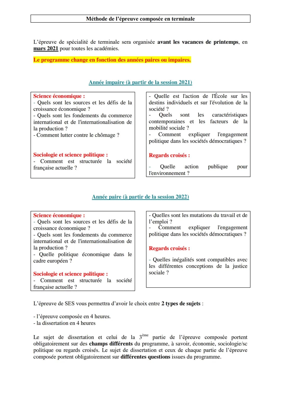 # Méthode de l'épreuve composée en terminale

L'épreuve de spécialité de terminale sera organisée avant les vacances de printemps, en
mars 2