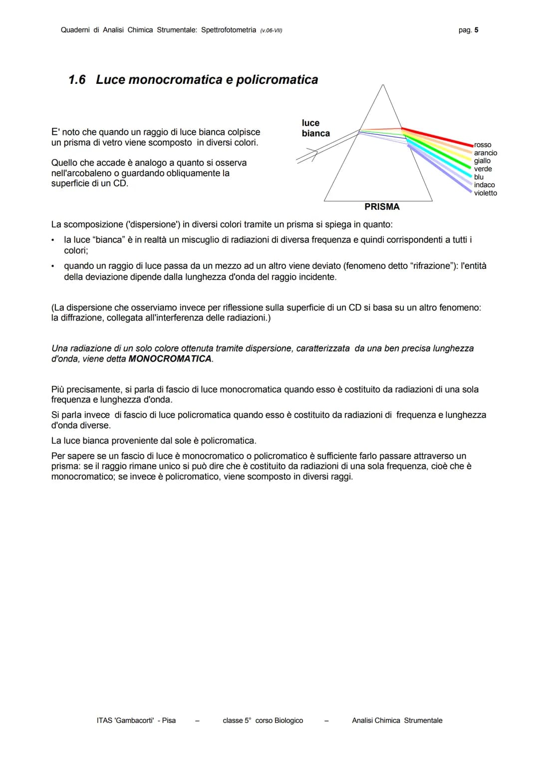 Quaderni di Analisi Chimica Strumentale: Spettrofotometria (v.06-VII)
pag. 3

La frequenza è una grandezza costante per ogni radiazione e ne