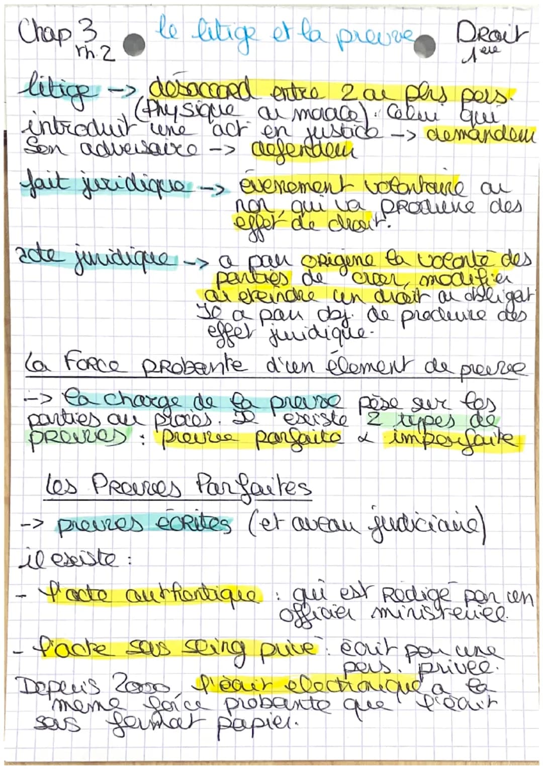 Chap 3
rh 2
le litige et la preuve
Droit
Nere
litig
-> desaccaed entre 2 a phs pers.
(Physique ar maace) celui que
introduit une act en just