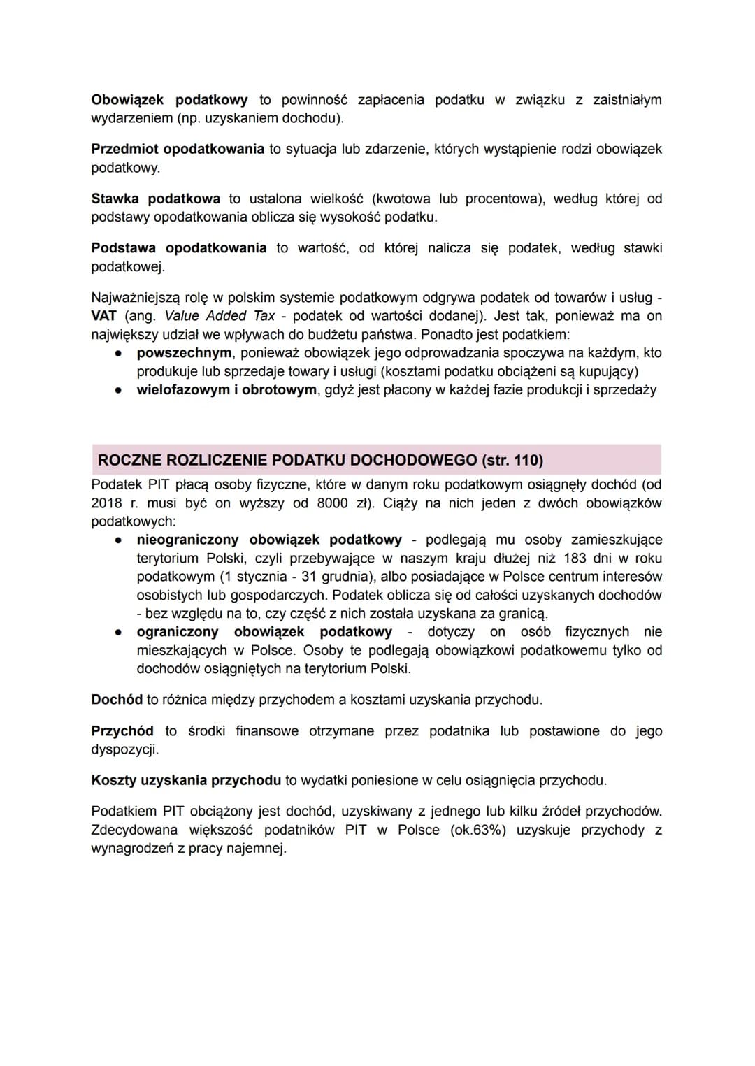 # IV. Podatki i ubezpieczenia

PODATKI (str. 104)

Podatki to obowiązkowe, bezzwrotne świadczenia pieniężne pobierane przez państwo lub
inne