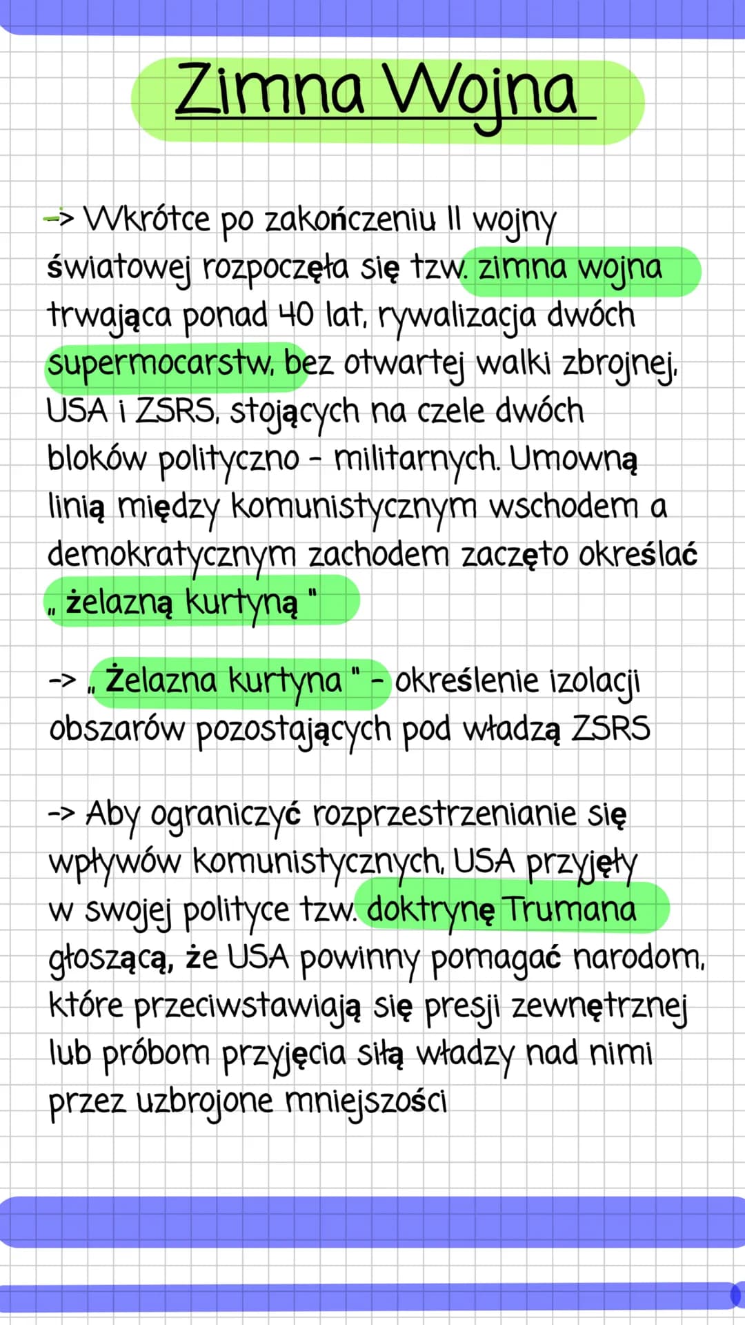 # Zimna Wojna

-> Wkrótce po zakończeniu II wojny
światowej rozpoczęła się tzw. zimna wojna
trwająca ponad 40 lat, rywalizacja dwóch
supermo
