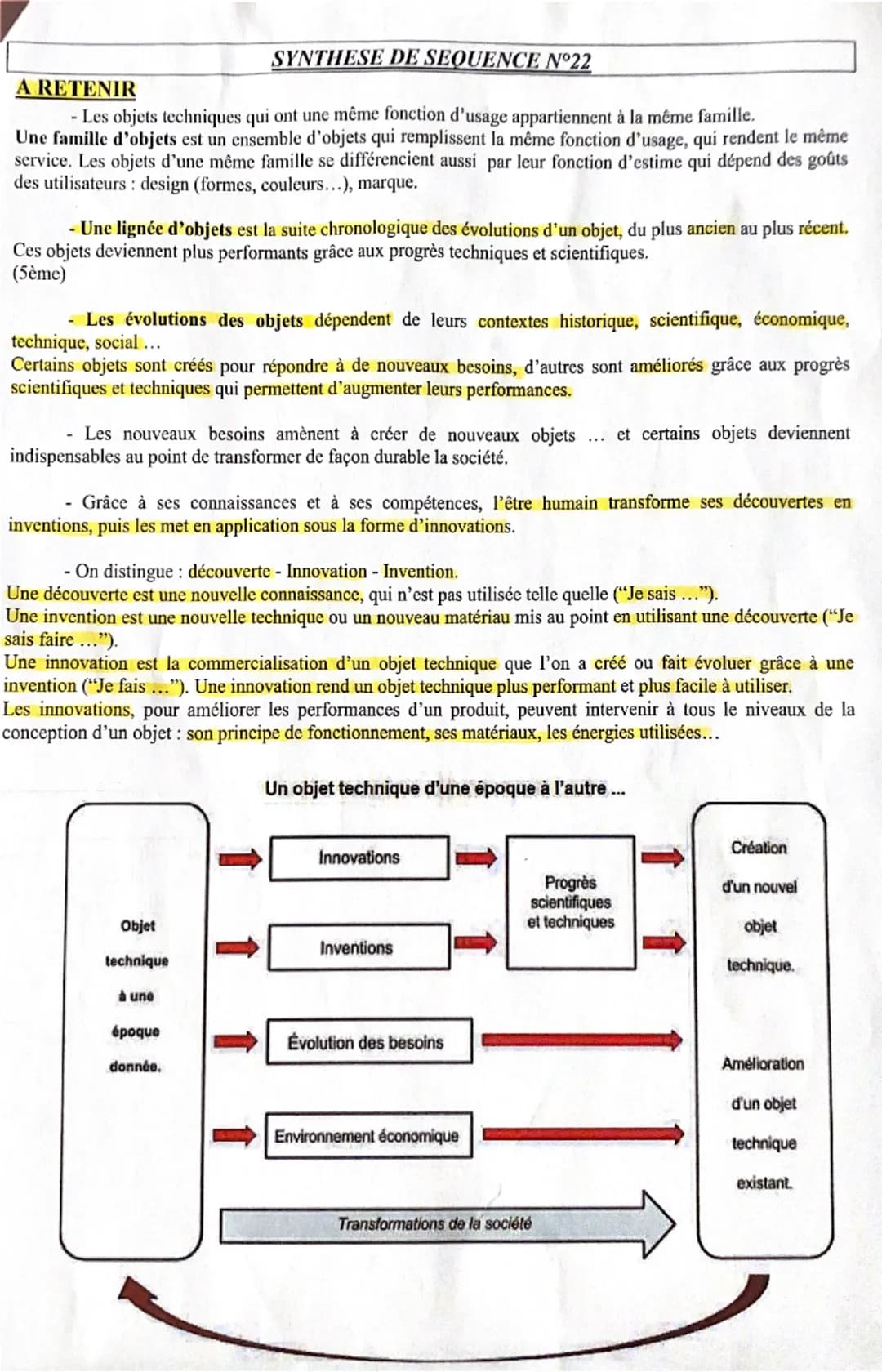 # SYNTHESE DE SEQUENCE N°22

A RETENIR

- Les objets techniques qui ont une même fonction d'usage appartiennent à la même famille.
Une famil