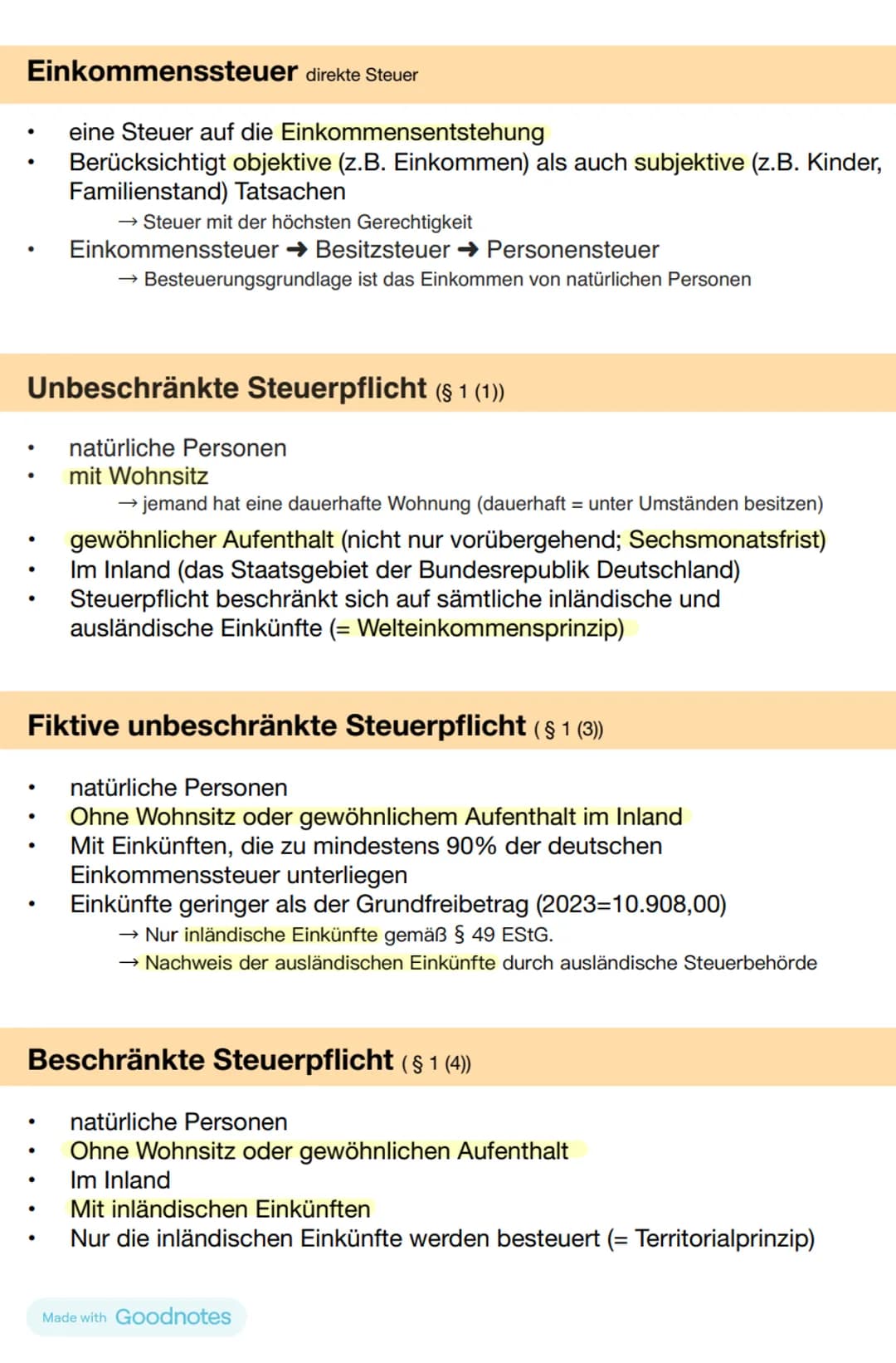 # Einkommenssteuer direkte Steuer

- eine Steuer auf die Einkommensentstehung
- Berücksichtigt objektive (z.B. Einkommen) als auch subjektiv