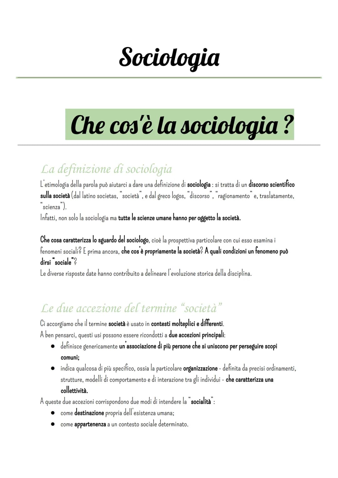 # Sociologia

## Che cos'è la sociologia?

### La definizione di sociologia

L'etimologia della parola può aiutarci a dare una definizione d