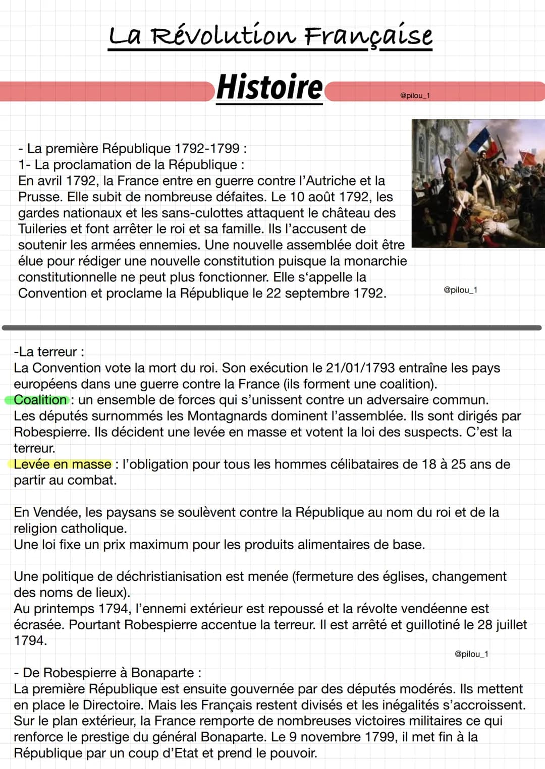 # La Révolution Française

# Histoire
@pilou_1

- La première République 1792-1799:
1- La proclamation de la République :
En avril 1792, la 