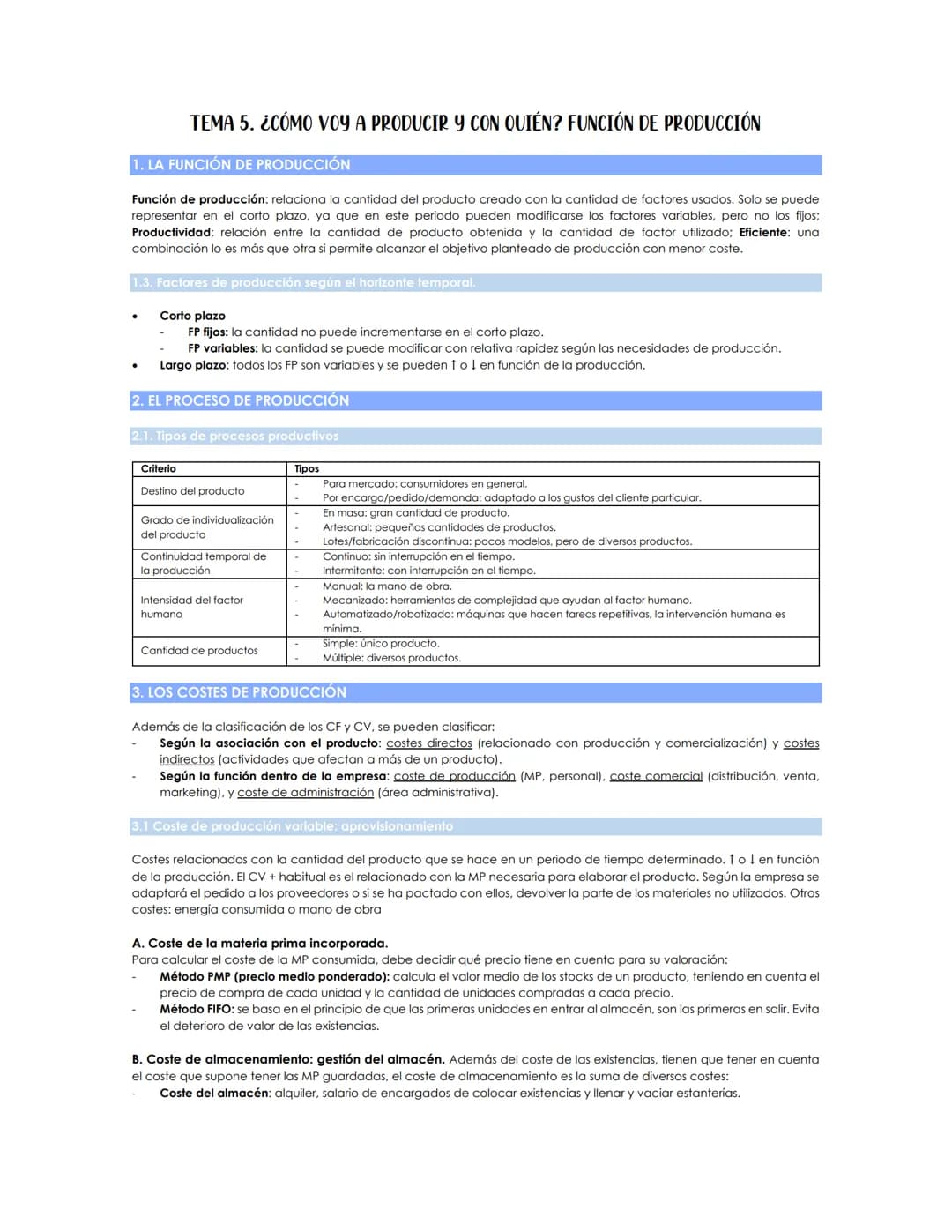 TEMA 5. ¿CÓMO VOY A PRODUCIR Y CON QUIÉN? FUNCIÓN DE PRODUCCIÓN

1. LA FUNCIÓN DE PRODUCCIÓN
Función de producción: relaciona la cantidad de