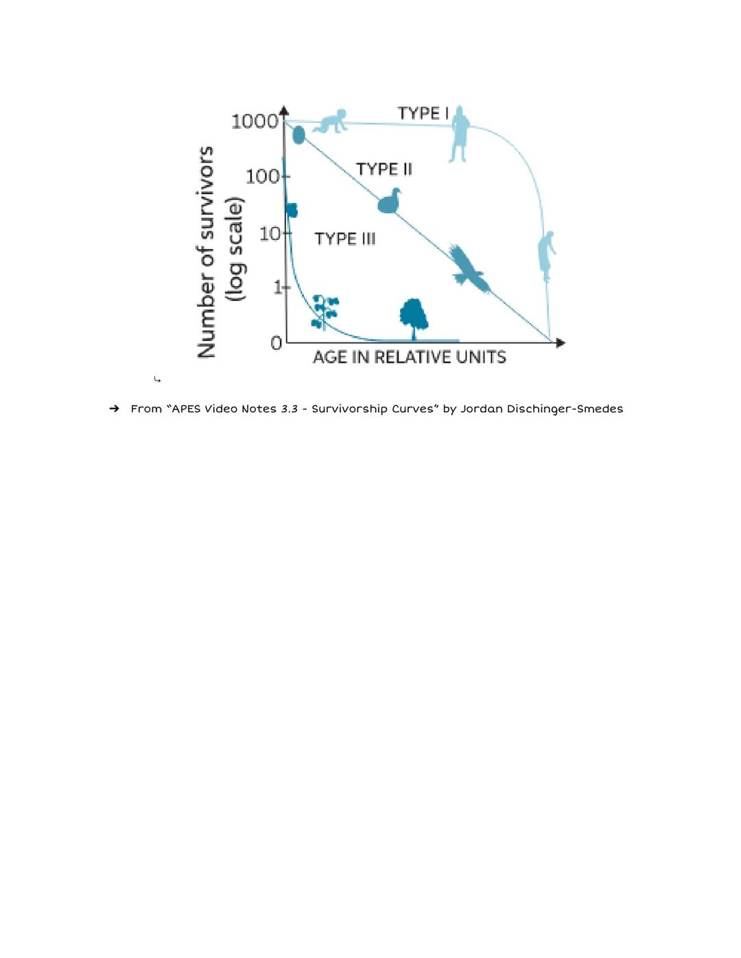 ## 3.3: Survivorship Curves

→ Survivorship Curve: line that shows the survival rate of a cohort

(group of same-ages individuals) in a popu