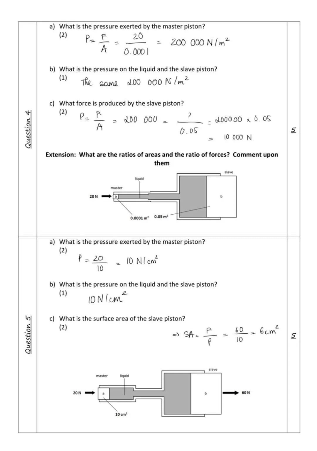 WORKED EXAMPLES

LET'S RECAP

50 N

Hydraulics - a recap!

0.01 m²

0.03 m²

slave

F
PXA

?

Calculate the size of the force exerted by the