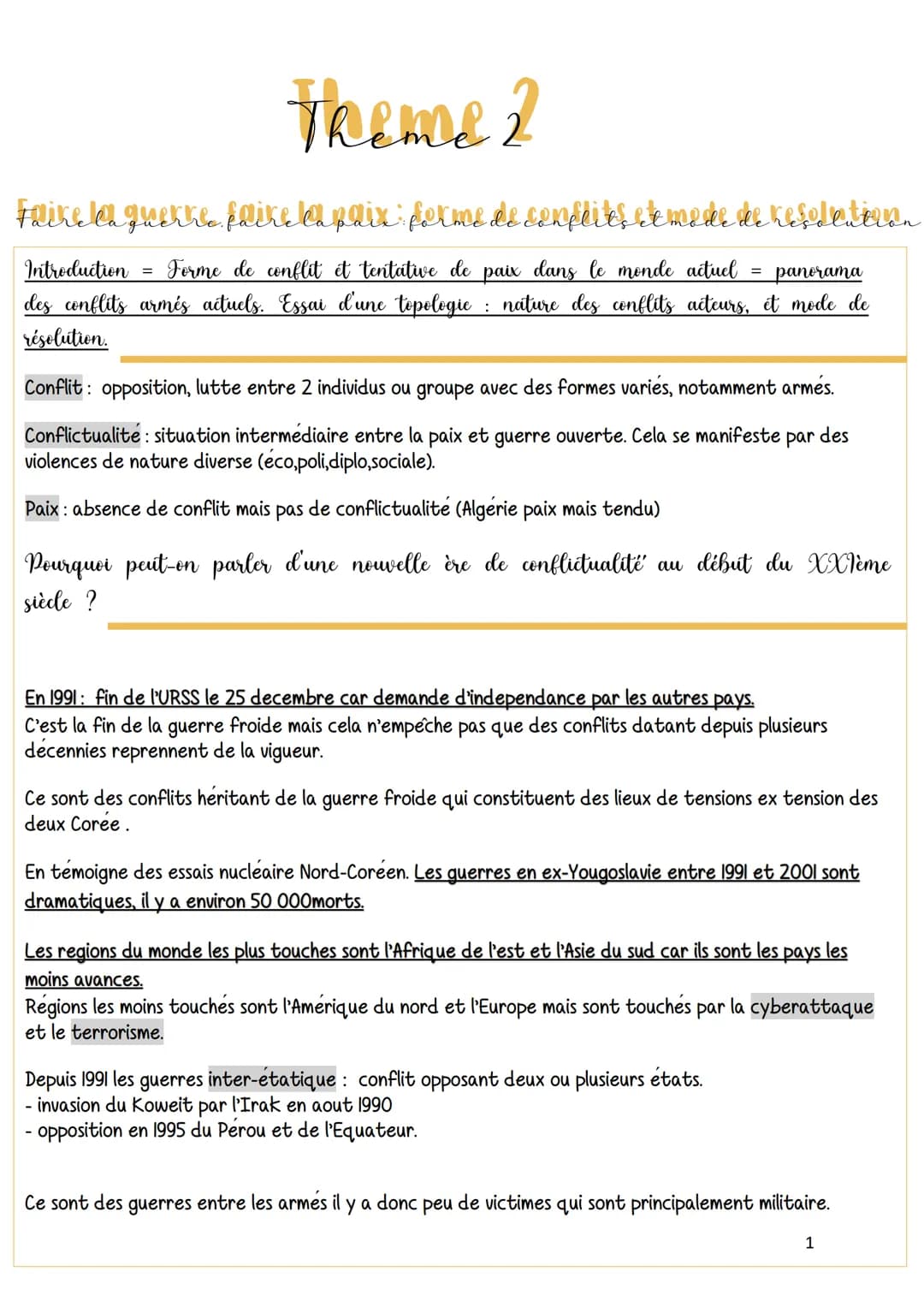 # Theme 2

Faire la guerre faire la paix forme de cenfeites temadre de kedatan

Introduction = Forme de conflit et tentative de paix dans le