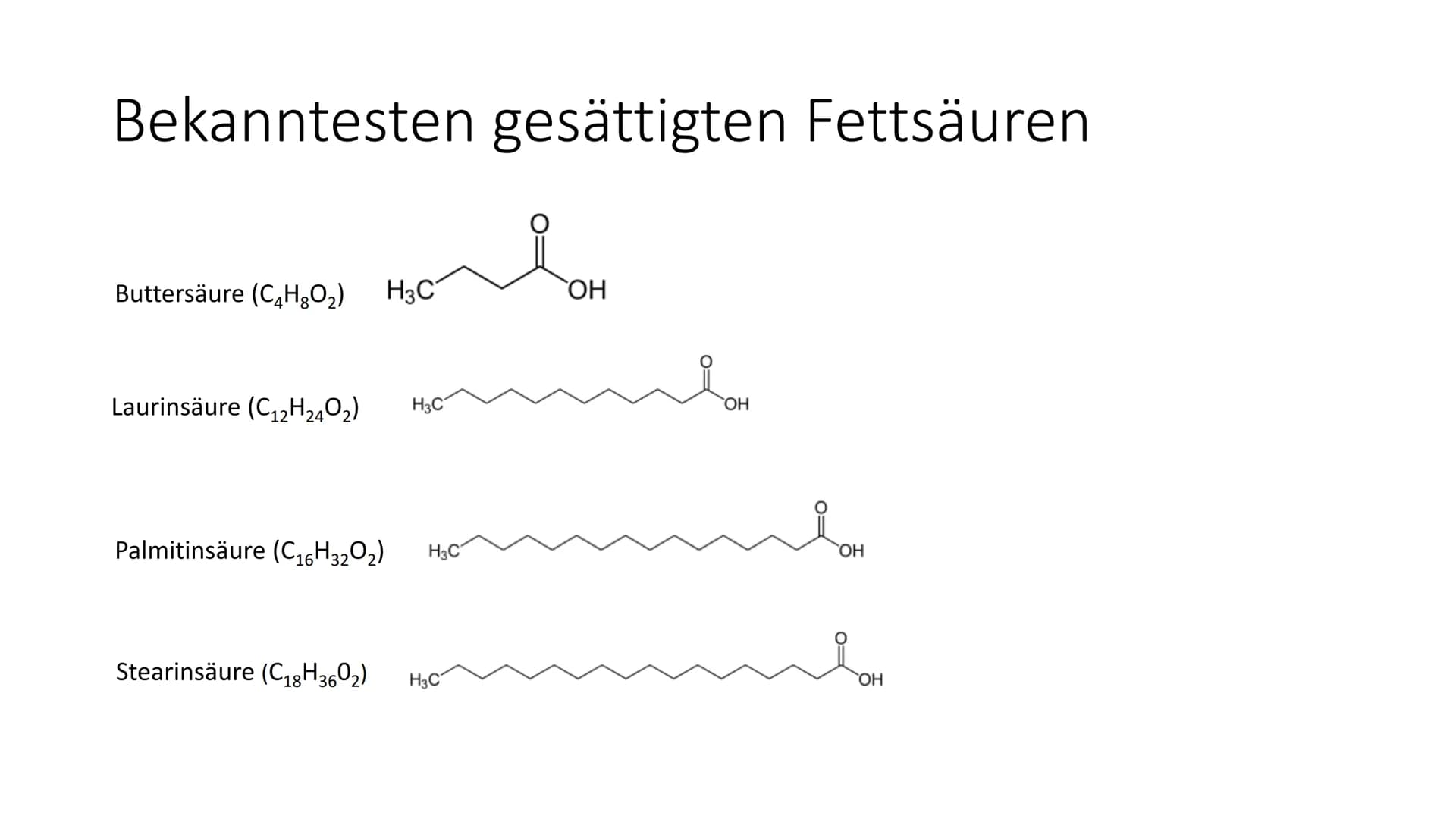 Fette # Gliederung
1. Was sind Fette?
2. Bedeutung der Fette
3. Aufbau und Eigenschaften
4. Fettsäuren
5. Margarine
6. Gewinnung
7. Verwendu