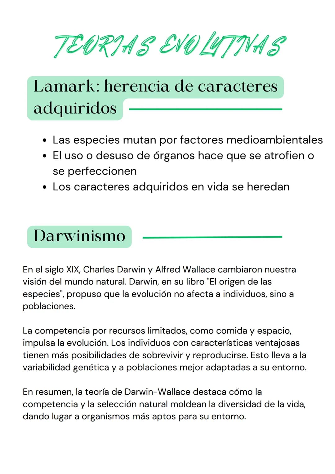TEMA 1
EVOLUCIÓN # TEURIAS EVOLUTINAS
## Lamark: herencia de caracteres
adquiridos
* Las especies mutan por factores medioambientales
*