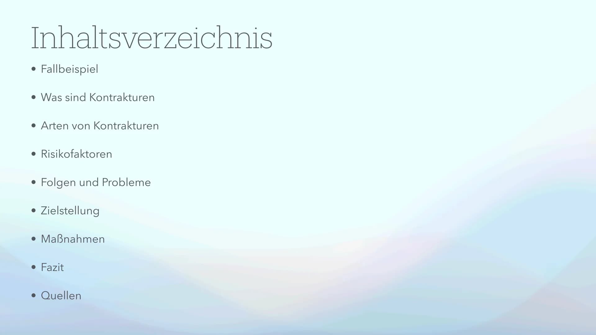 # Kontrakturenprophylaxe
Erkennen, Behandeln und Vorbeugen von Kontrakturen Was fällt euch zum Thema
Kontrakturen ein?
Mentimeter: Inhalts