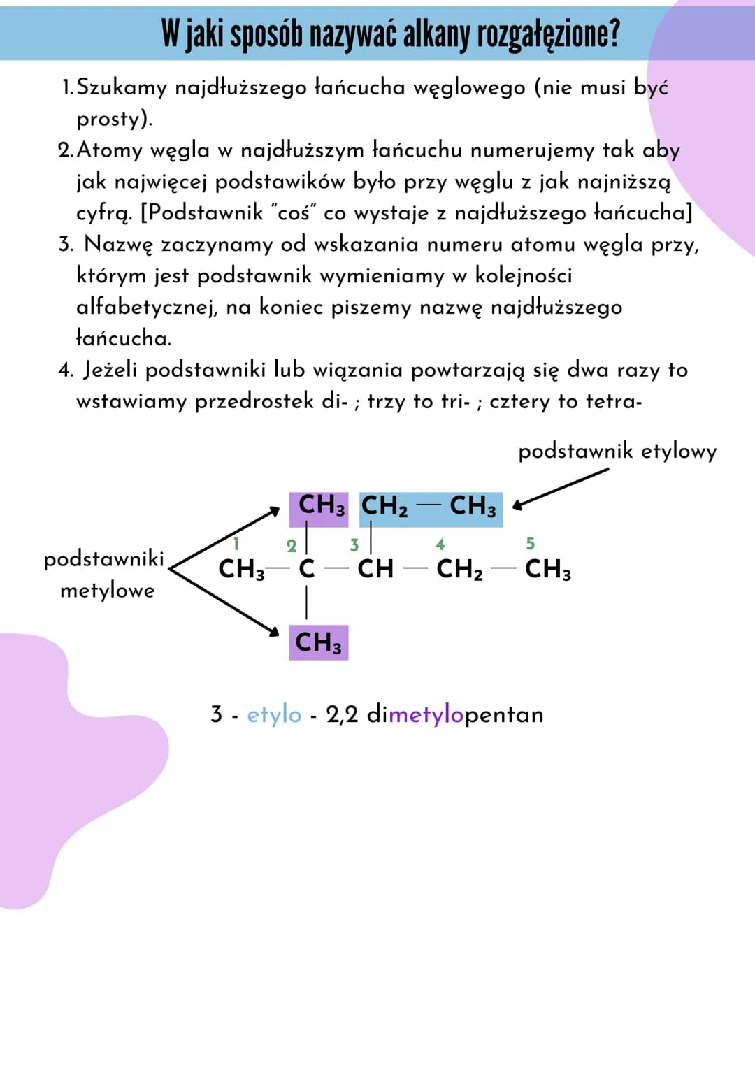 # Alkany
## Co to takiego?
Alkany to węglowodory nasycone, w których cząsteczkach
wszystkie atomy węgla są połączone wiązaniami pojedyńczy