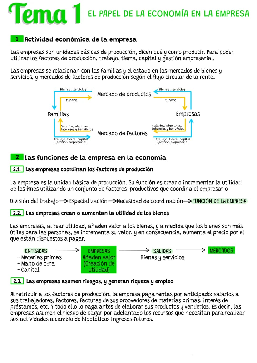 # Tema 1
EL PAPEL DE LA ECONOMÍA EN LA EMPRESA
1 Actividad económica de la empresa
Las empresas son unidades básicas de producción, dicen