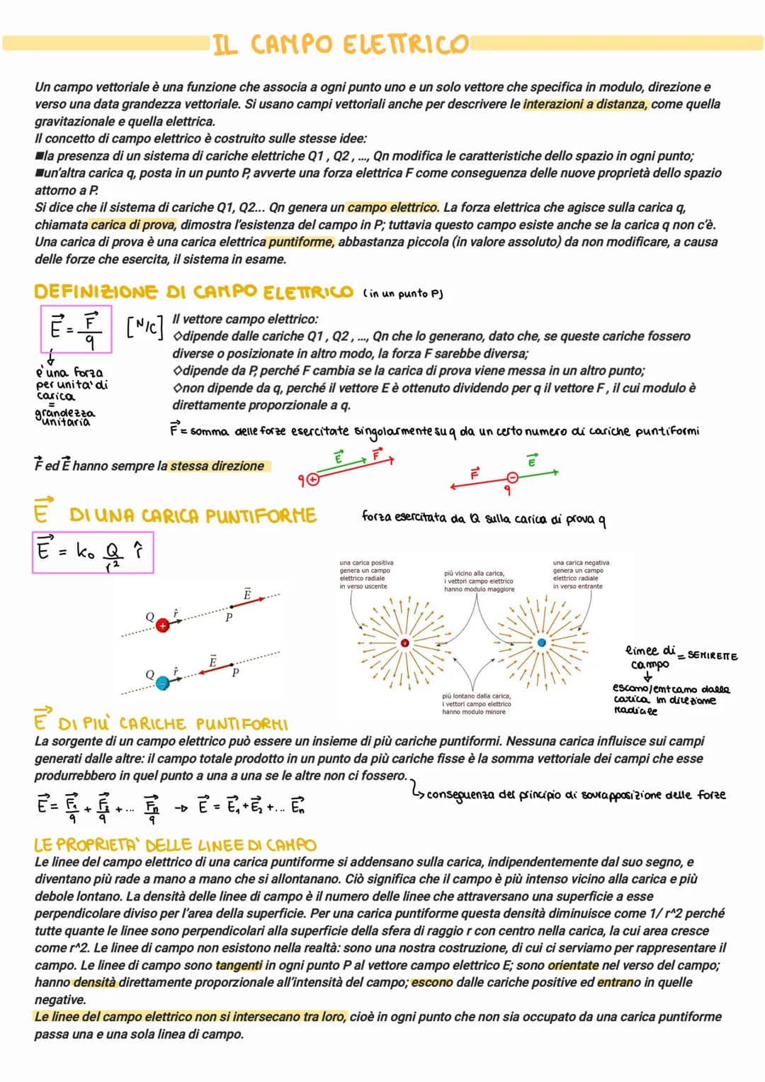 # IL CAMPO ELETTRICO
Un campo vettoriale è una funzione che associa a ogni punto uno e un solo vettore che specifica in modulo, direzione e