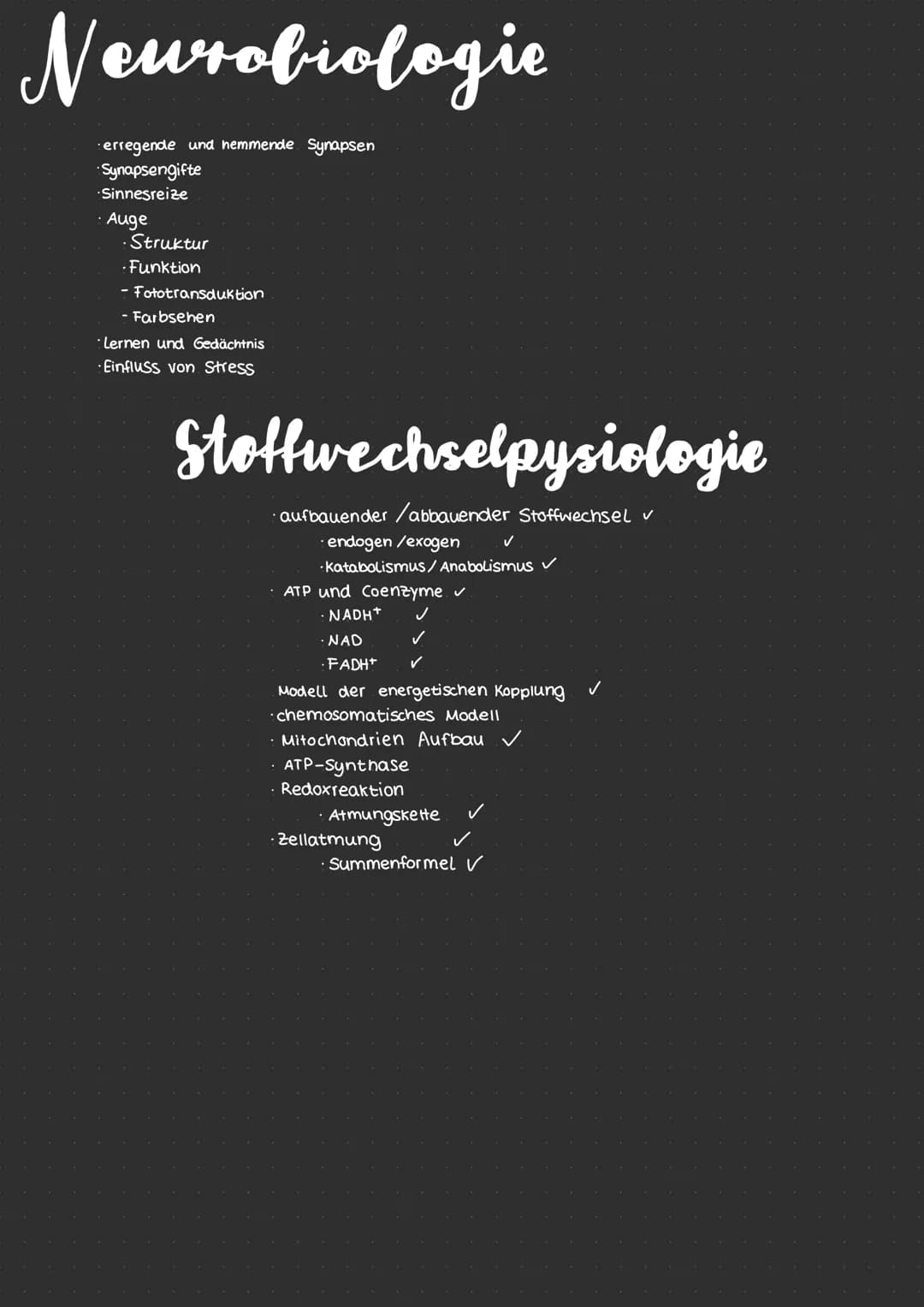 # Neurobiologie
* erregende und nemmende Synapsen
* Synapsengifte
* Sinnesreize
* Auge
* Struktur
* Funktion
* F