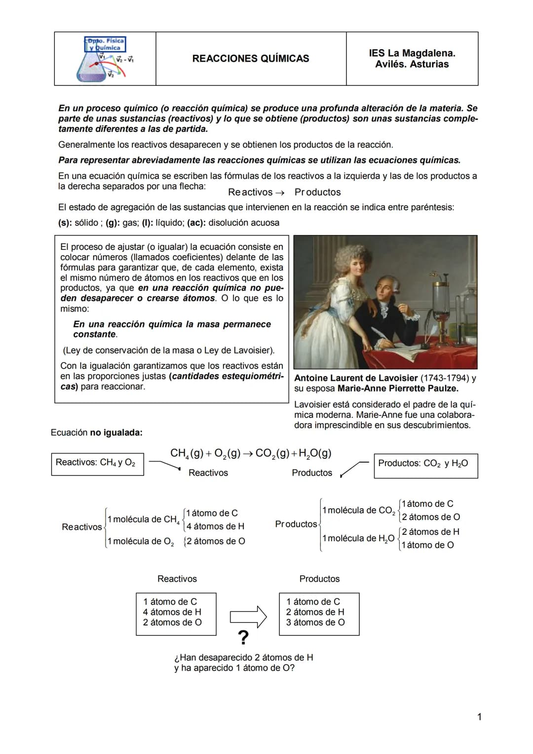 # REACCIONES QUÍMICAS
IES La Magdalena.
Avilés. Asturias
En un proceso químico (o reacción química) se produce una profunda alteración de