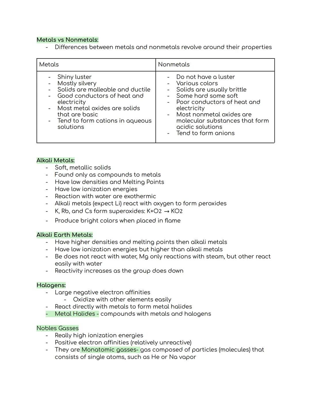 # Development of the Periodic Table:
- Elements in the same group generally have similar chemical properties
- Properties are not identical