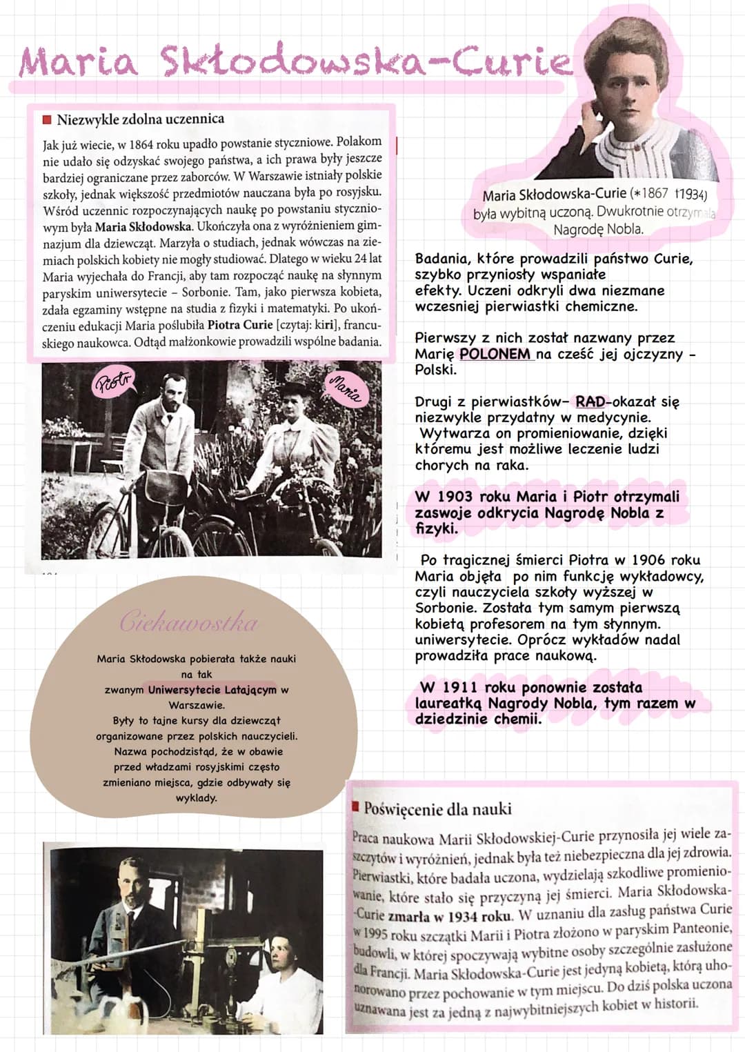 # Maria Skłodowska-Curie
■Niezwykle zdolna uczennica
Jak już wiecie, w 1864 roku upadło powstanie styczniowe. Polakom
nie udało się odzysk