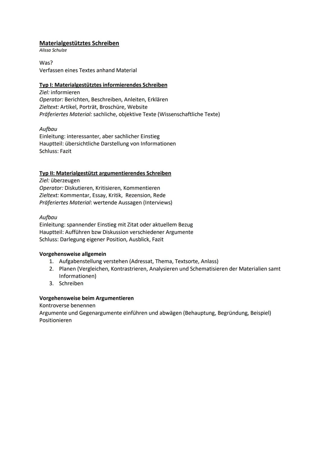 Materialgestütztes Schreiben
Alissa Schulze
Was?
Verfassen eines Textes anhand Material
Typ I: Materialgestütztes informierendes Schreiben