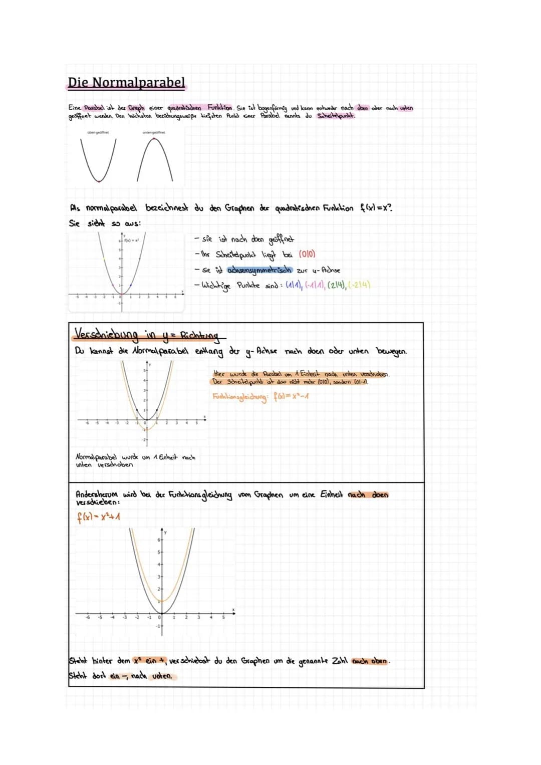 # Die Normalparabel
Eine Parabel ist der Graph einer quadratisdren Funktion. Sie ist bogenfärmig und kann entweder nach oben oder nach vate