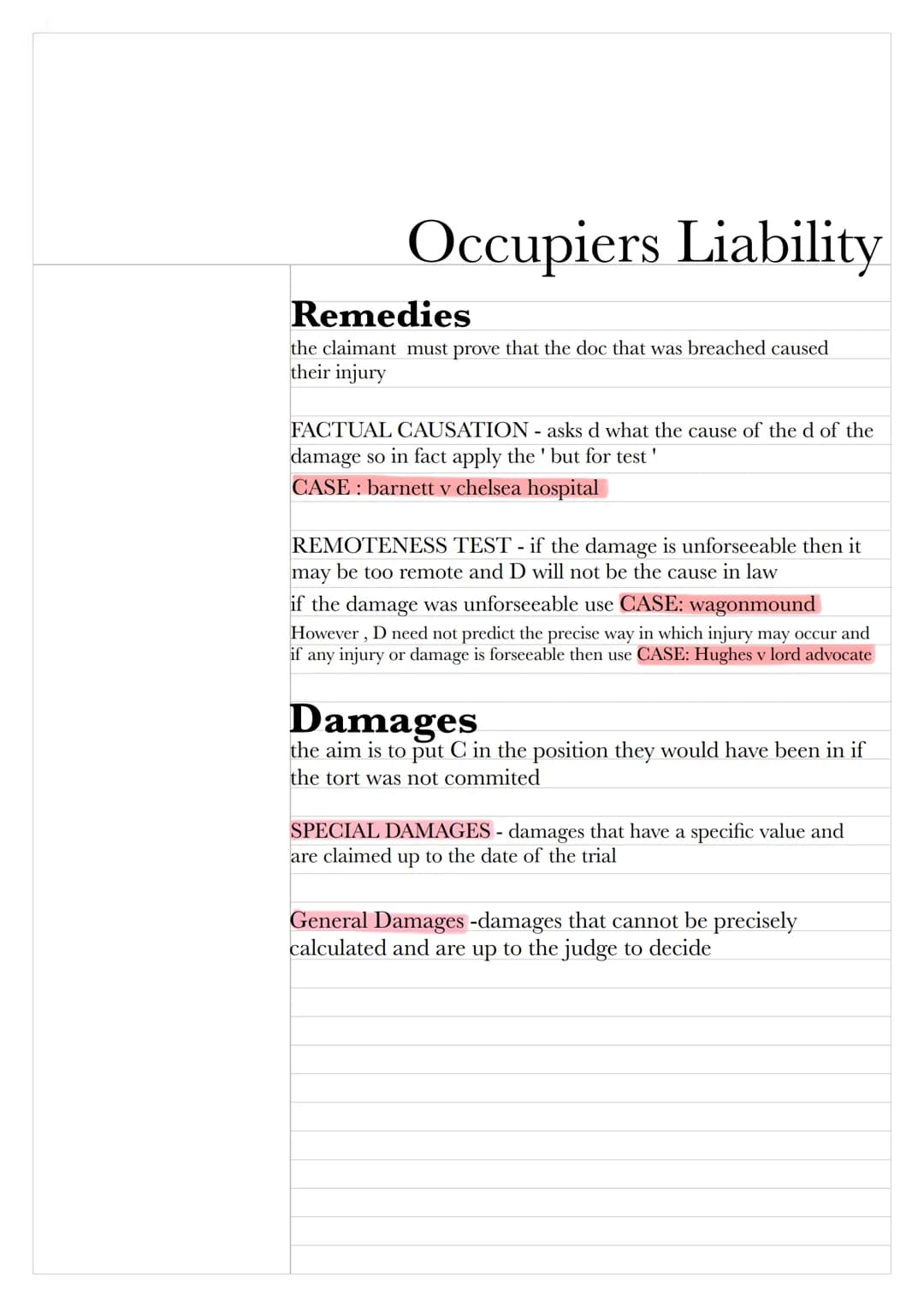 # Occupiers Liability
Defendant occupiers can be held liabile for injury to visitors on their premises.
both lawful and trespassers for fail