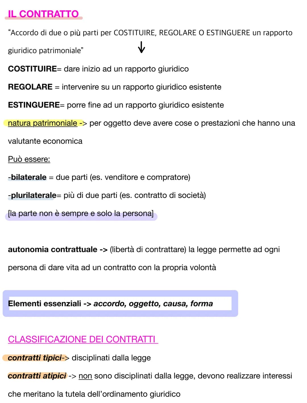 # IL CONTRATTO
"Accordo di due o più parti per COSTITUIRE, REGOLARE O ESTINGUERE un rapporto
giuridico patrimoniale"
↓
COSTITUIRE= dare i