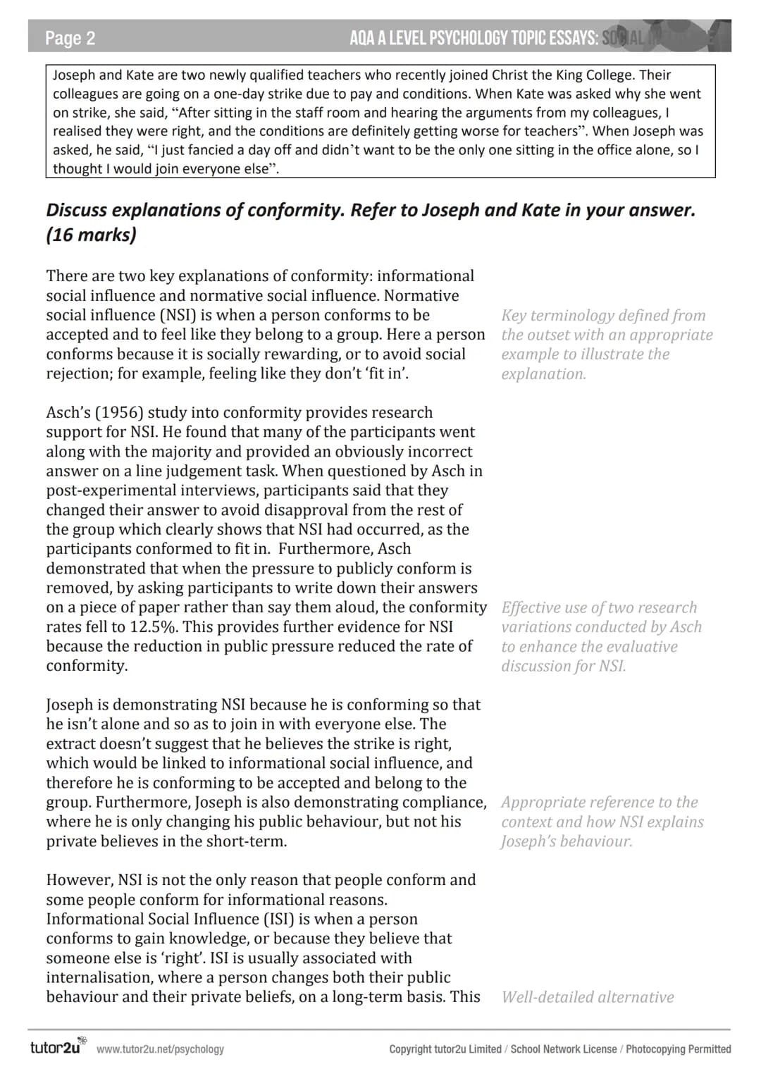 # AQA A LEVEL
# PSYCHOLOGY
# TOPIC ESSAYS
Social Influence
JOSEPH SPARKS & HELEN LAKIN Page 2
AQA A LEVEL PSYCHOLOGY TOPIC ESSAYS: SOCIAL
